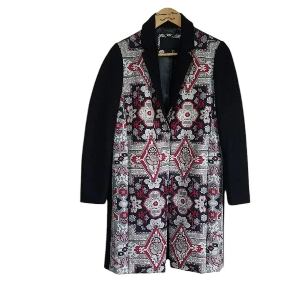 J.Crew Collection RARE topcoat mosaic Italian Silk Wool tapestry coat size 2